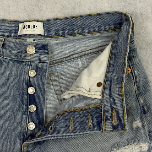 AGOLDE Parker Vintage Cut Off Short Distressed Button Fly Swapmeet Size 28 Blue - Picture 8 of 10